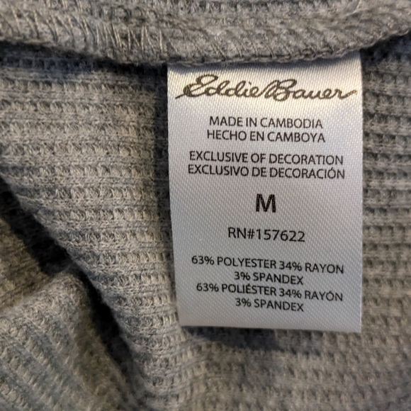 Eddie Bauer Waffle Textured Long Sleeve Gray Sleepwear Shirt Men’s Medium - Picture 12 of 13